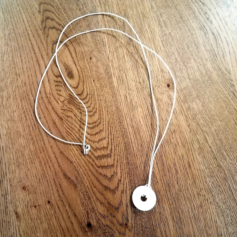 Super Long White Leather, Mother of Pearl Necklace